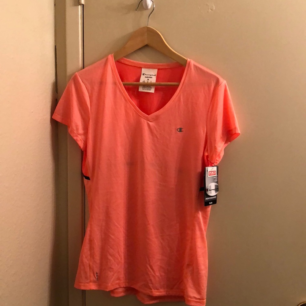 Champion brand run tee, neon orange color
